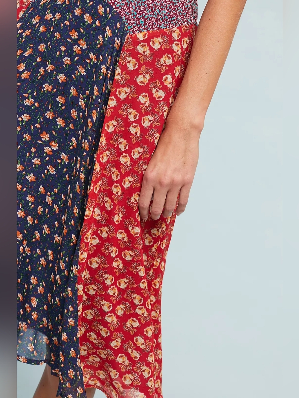 Anthropologie Red and Navy Mixed Floral Midi Skirt Size S - Picture 3 of 12